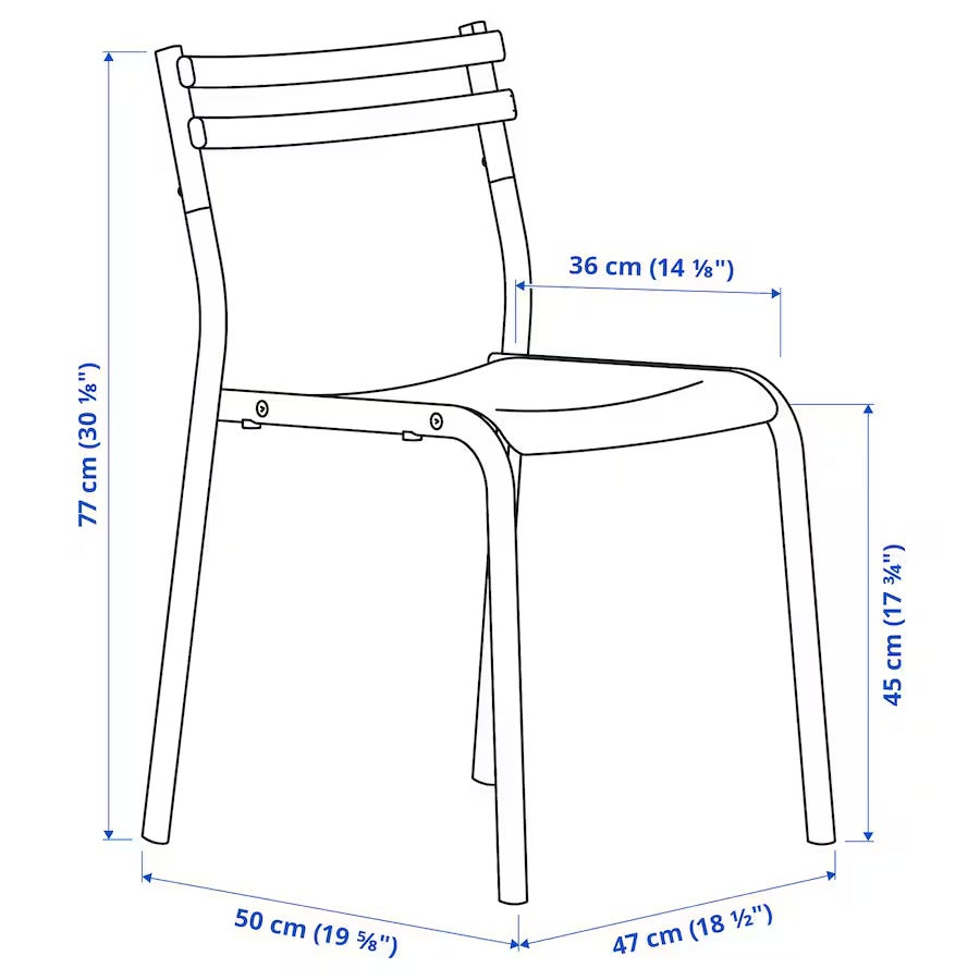 MELLTORP / GENESÖN Table and 2 chairs, white white/metal blue, 75 cm