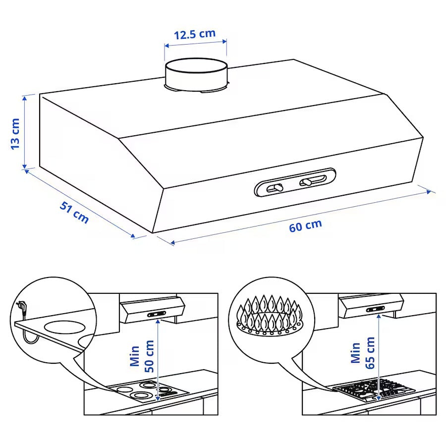 LAGAN Wall mounted extractor hood, white, 60 cm