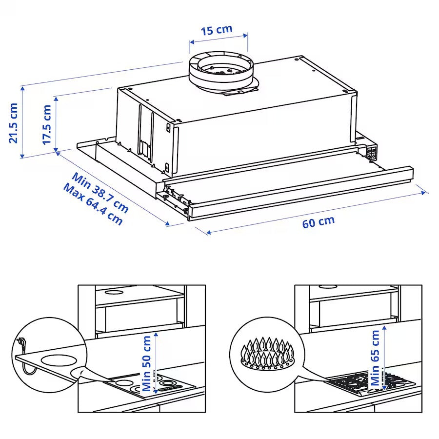 UTDRAG Built-in extractor hood, stainless steel, 60 cm