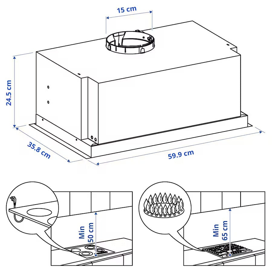 UNDERVERK Built-in extractor hood, stainless steel, 60 cm