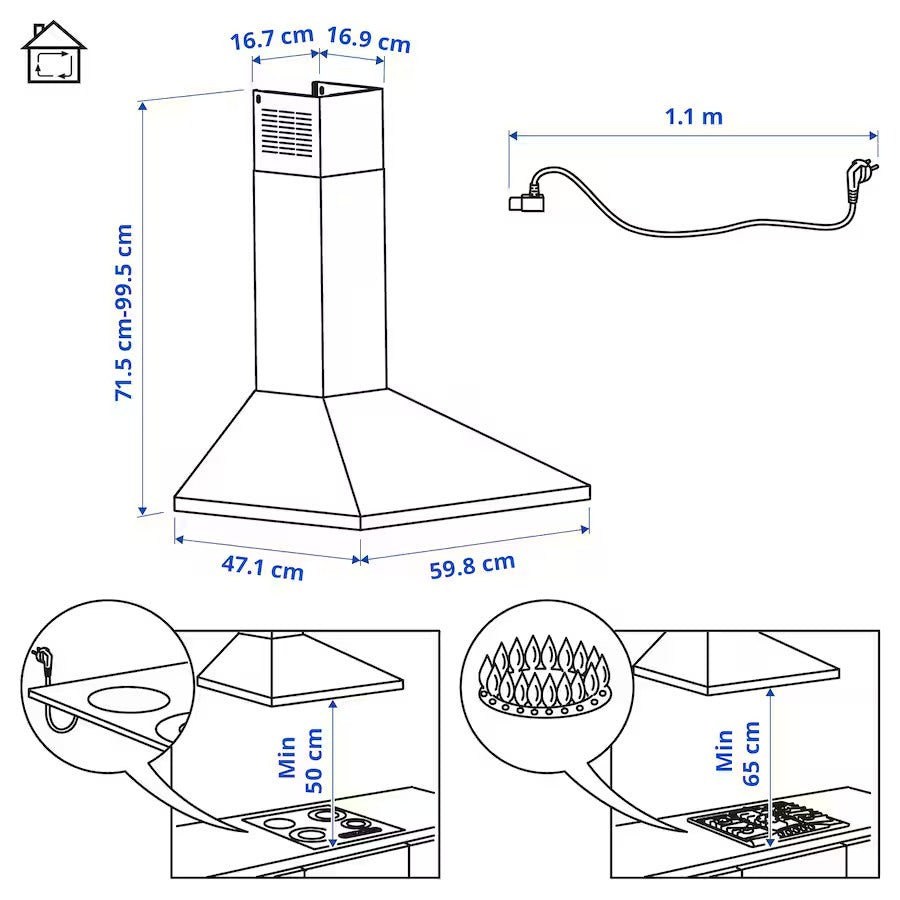 RYTMISK Wall mounted extractor hood, stainless steel, 60 cm