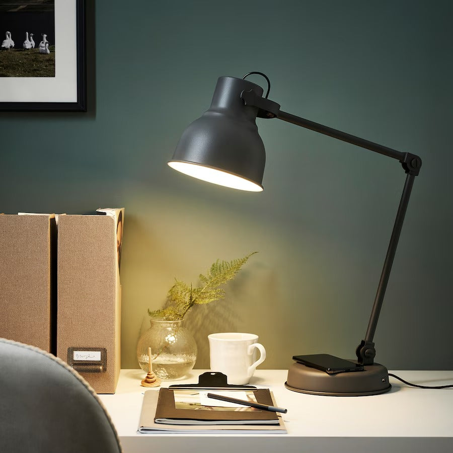 HEKTAR Work lamp with wireless charging, dark grey