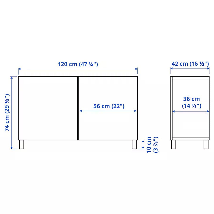 BESTÅ Storage combination with doors, white/Västerviken/Stubbarp dark grey, 120x42x74 cm