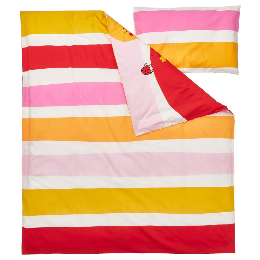 GRÖNFINK Duvet cover 1 pillowcase for cot, multi colour/striped, 110x125/35x55 cm