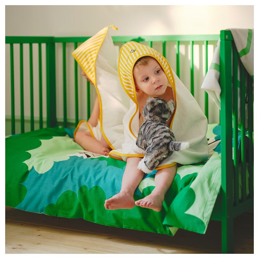 GRÖNFINK Baby towel with hood, yellow, 80x80 cm