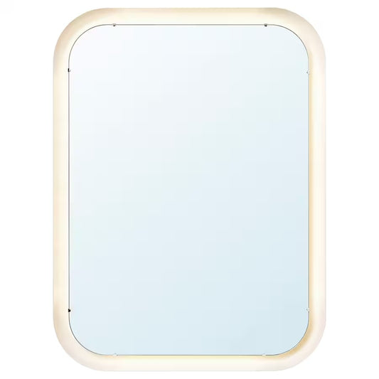 STORJORM Mirror with integrated lighting, white, 80x60 cm