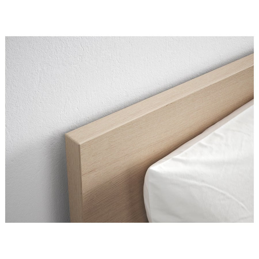 MALM Bed frame, high, w 2 storage boxes, white stained oak veneer/Luröy, 150x200 cm