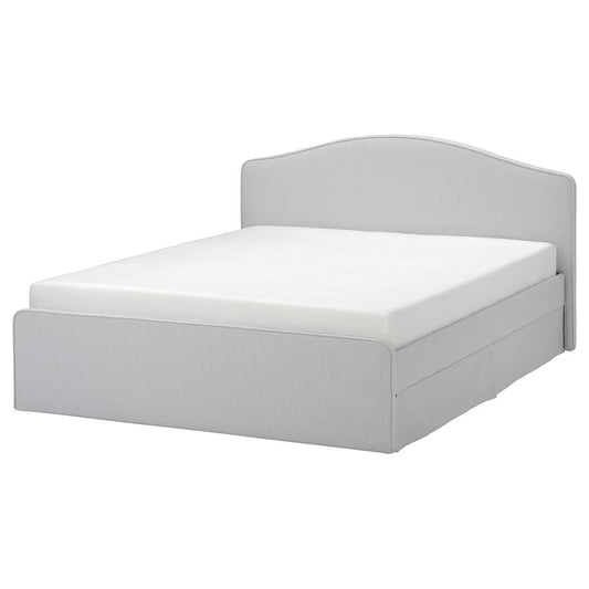 RAMNEFJÄLL Upholstered bed frame, Klovsta grey/white/Luröy, 180x200 cm