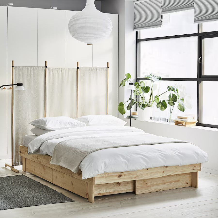 GLAMBERGET Extendable bed with storage, pine, 80-160x200 cm