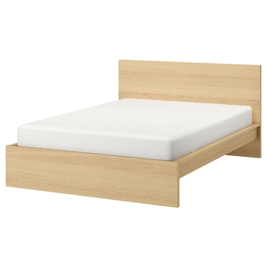 MALM Bed frame, high, white stained oak veneer/Luröy, 150x200 cm