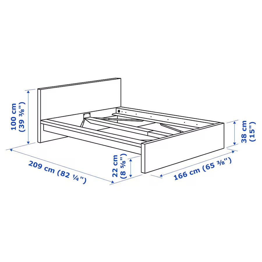 MALM Bed frame, high, white stained oak veneer/Luröy, 150x200 cm