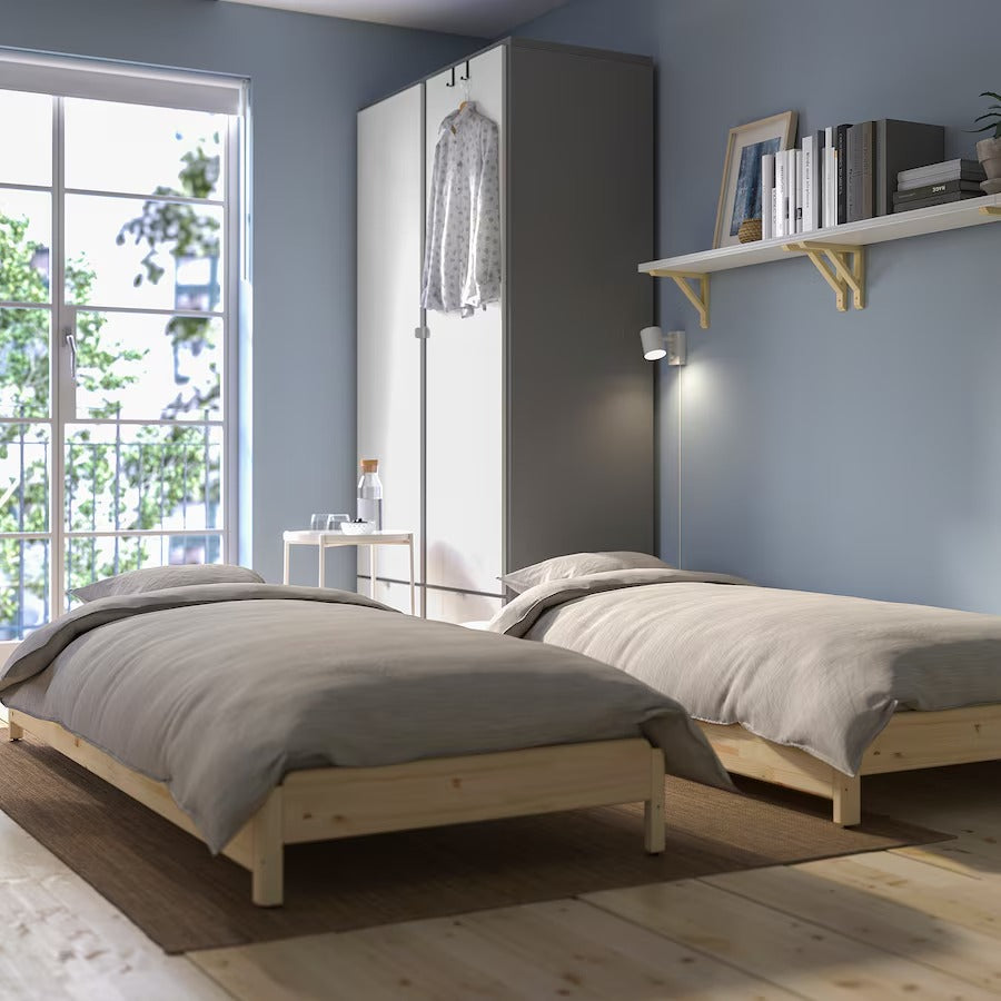 UTÅKER Stackable bed with 2 mattresses, pine/Åfjäll firm, 80x200 cm