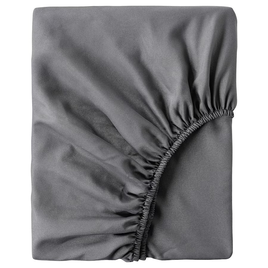 BRUKSVARA Fitted sheet, dark grey, 150x200 cm