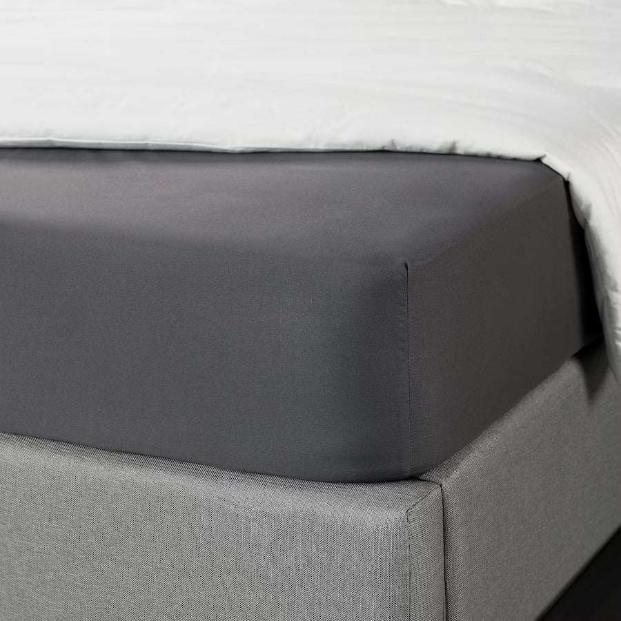 BRUKSVARA Fitted sheet, dark grey, 150x200 cm