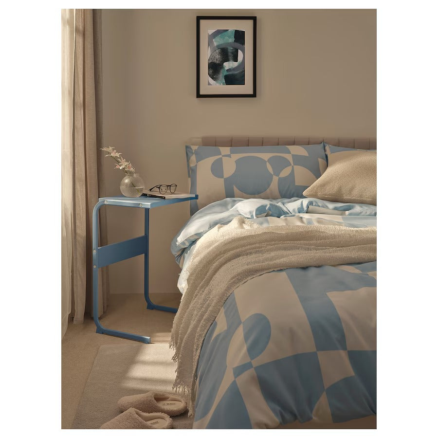 BRUKSVARA 4-piece bedlinen set, light blue/geometric, 240x220 cm