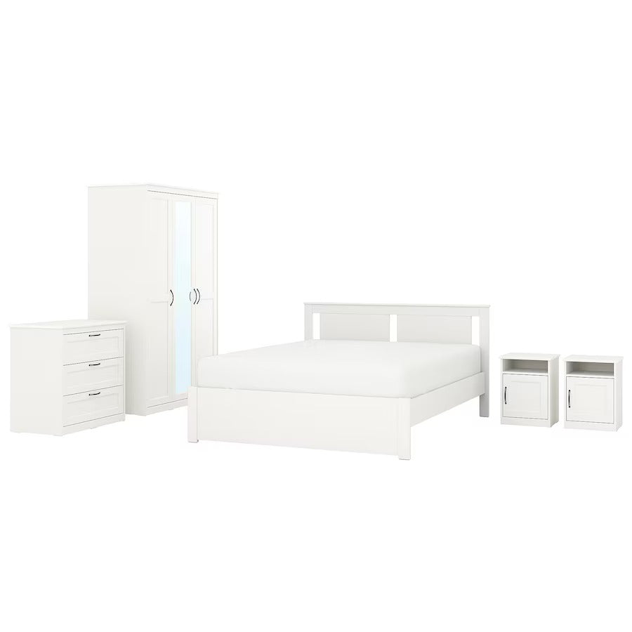 SONGESAND Bedroom furniture, set of 5, white, 150x200 cm