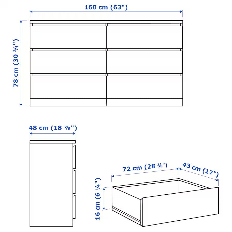 MALM Bedroom furniture, set of 4, white stained oak veneer, 180x200 cm