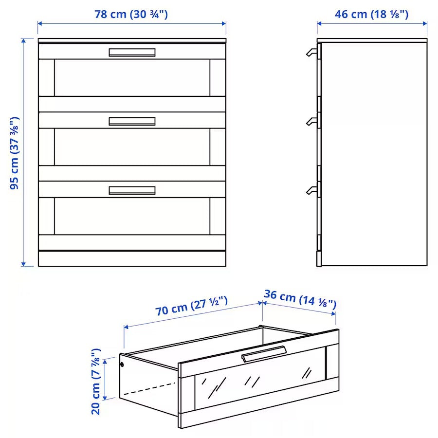 BRIMNES Bedroom furniture, set of 3, white, 80x200 cm