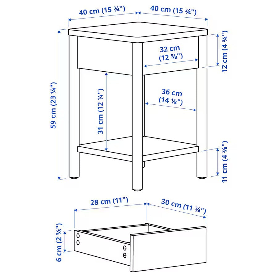 TONSTAD Bedside table, oak veneer, 40x40x59 cm