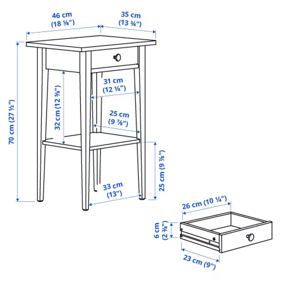 HEMNES Bedside table, white stain, 46x35 cm