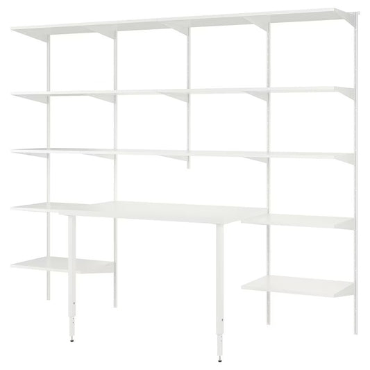 BOAXEL / LAGKAPTEN Shelving unit with table top, white, 250x62x201 cm