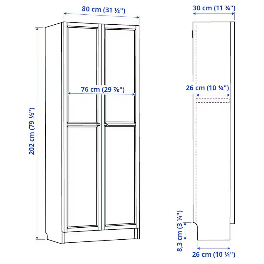 BILLY / HÖGADAL Bookcase with doors, white, 80x30x202 cm