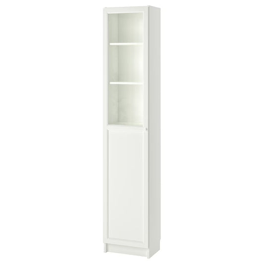 BILLY / OXBERG Bookcase with panel/glass door, white/glass, 40x30x202 cm