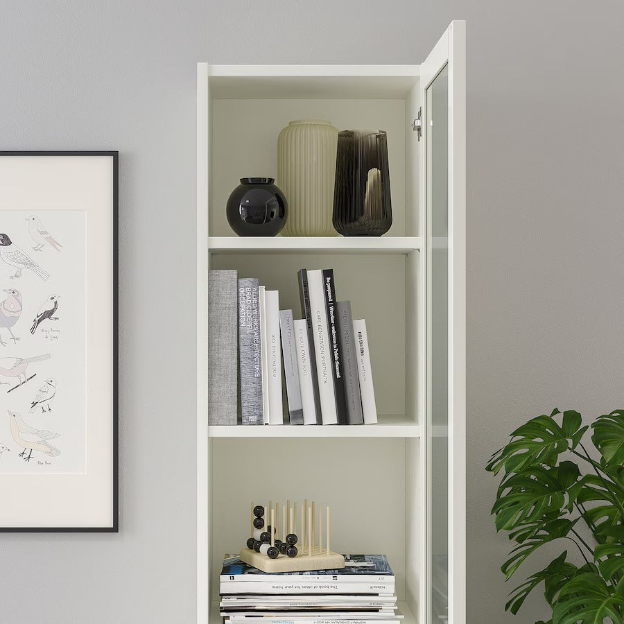 BILLY / OXBERG Bookcase with panel/glass door, white/glass, 40x30x202 cm