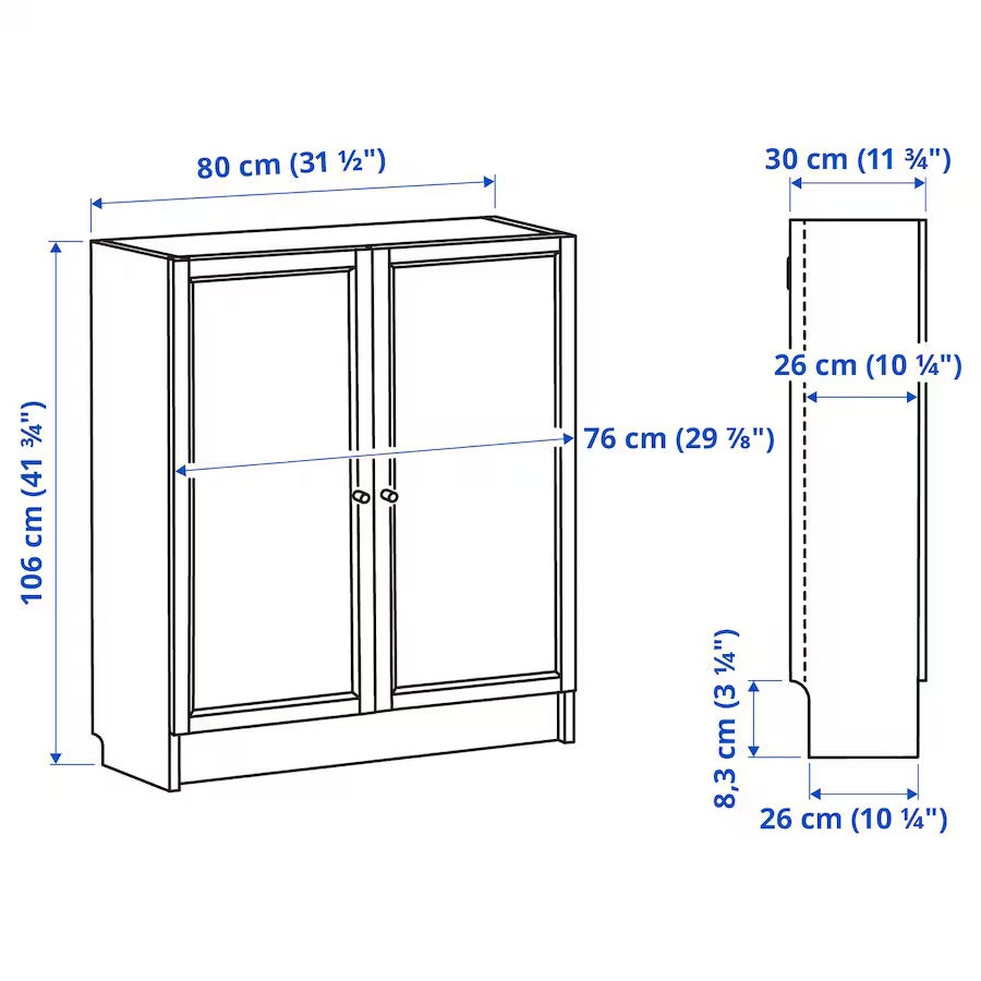 BILLY / OXBERG Bookcase with doors, white, 80x30x106 cm