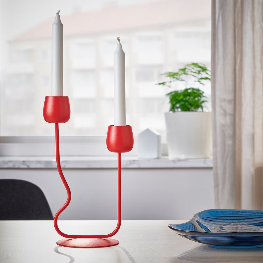 SILVERPÄRON Candlestick/tealight holder, bright red, 29 cm