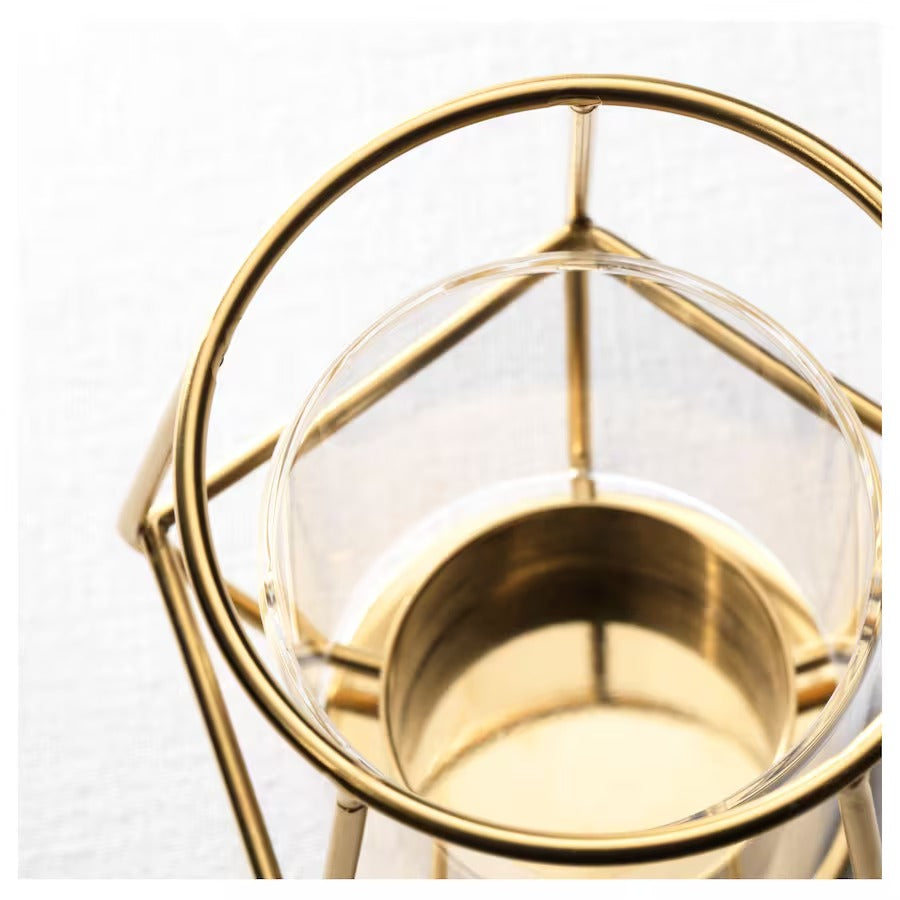 PÄRLBAND Tealight holder, gold-colour, 10 cm