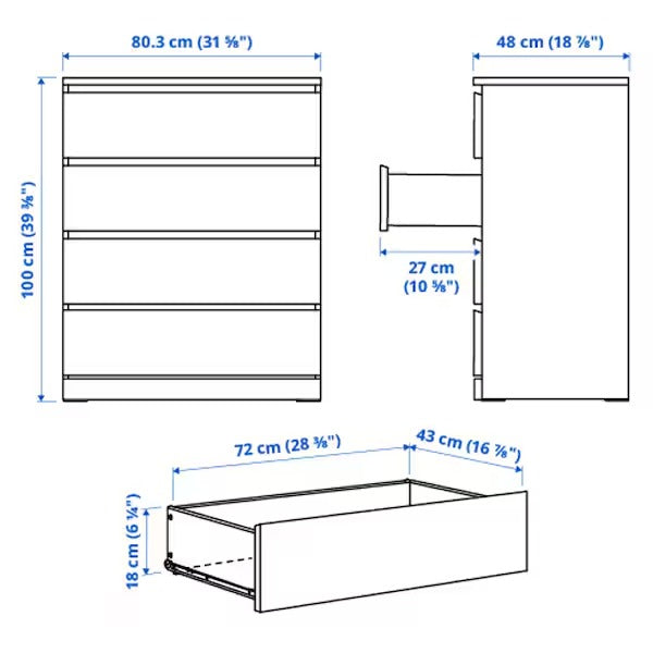 MALM Chest of 4 drawers, white, 80x100 cm