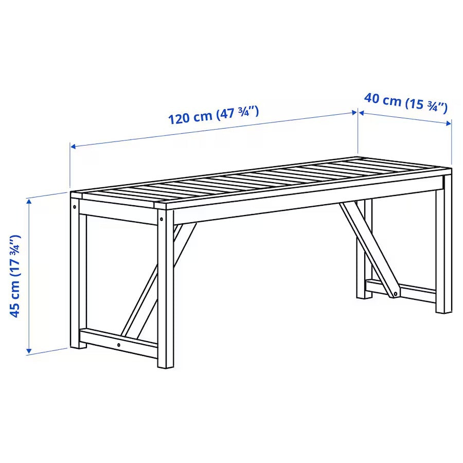 NÄMMARÖ Table+2 chairs+ bench, outdoor, light brown stained, 140 cm