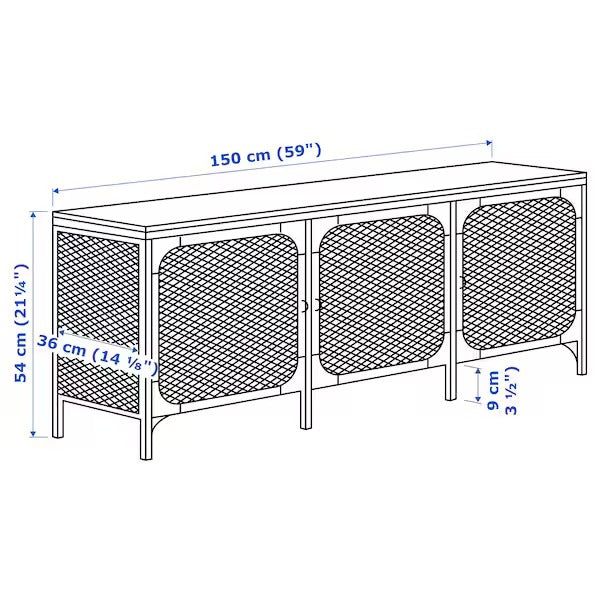 FJÄLLBO TV bench, black, 150x36x54 cm