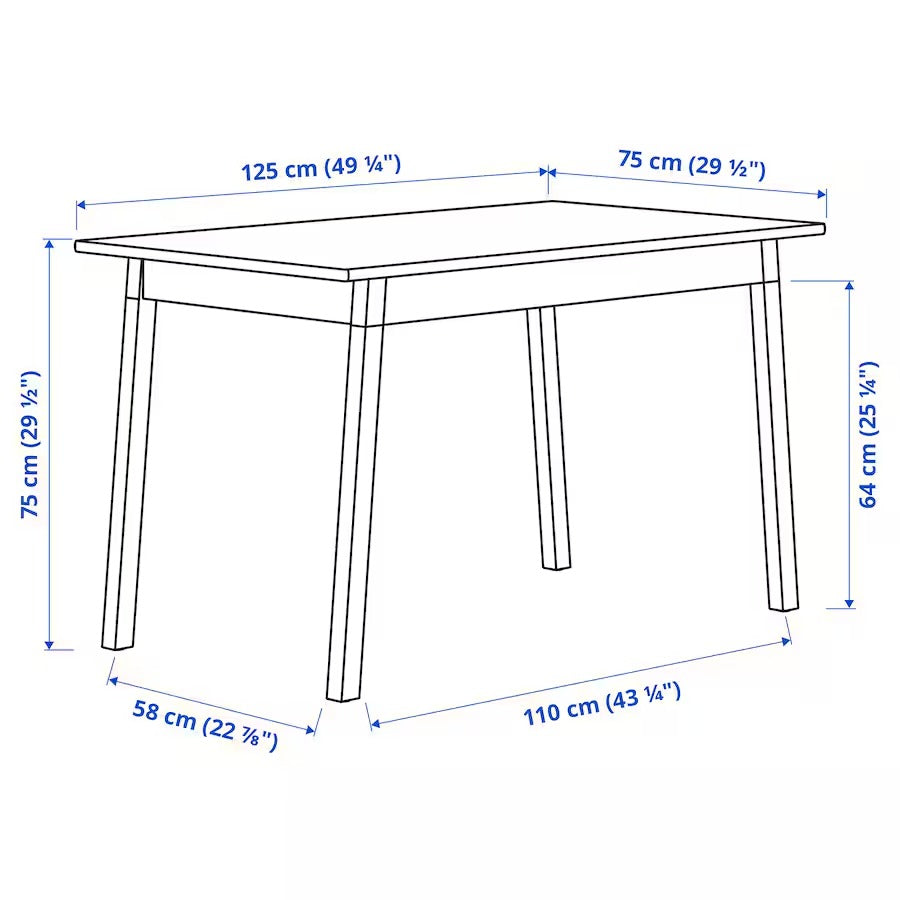 PINNTORP / STEFAN Table and 4 chairs, light brown stained white stained/white, 125 cm