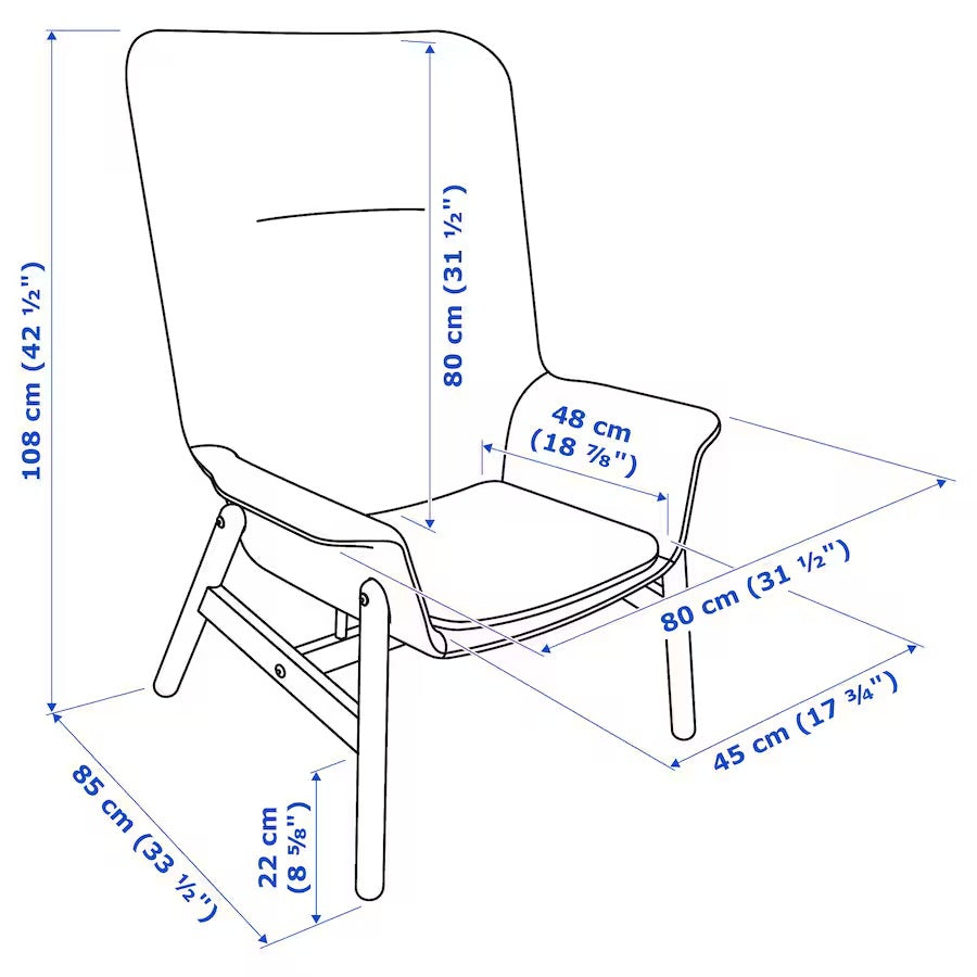 VEDBO High-back armchair, Gunnared blue