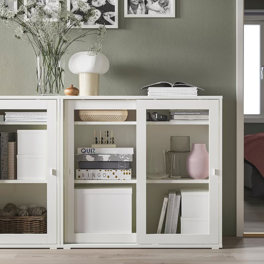 VIHALS Cabinet with sliding glass doors, white, 95x37x90 cm