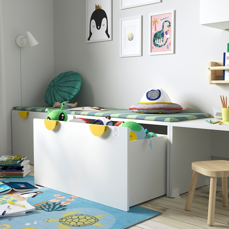 SMÅSTAD Bench with toy storage, white/white, 90x52x48 cm