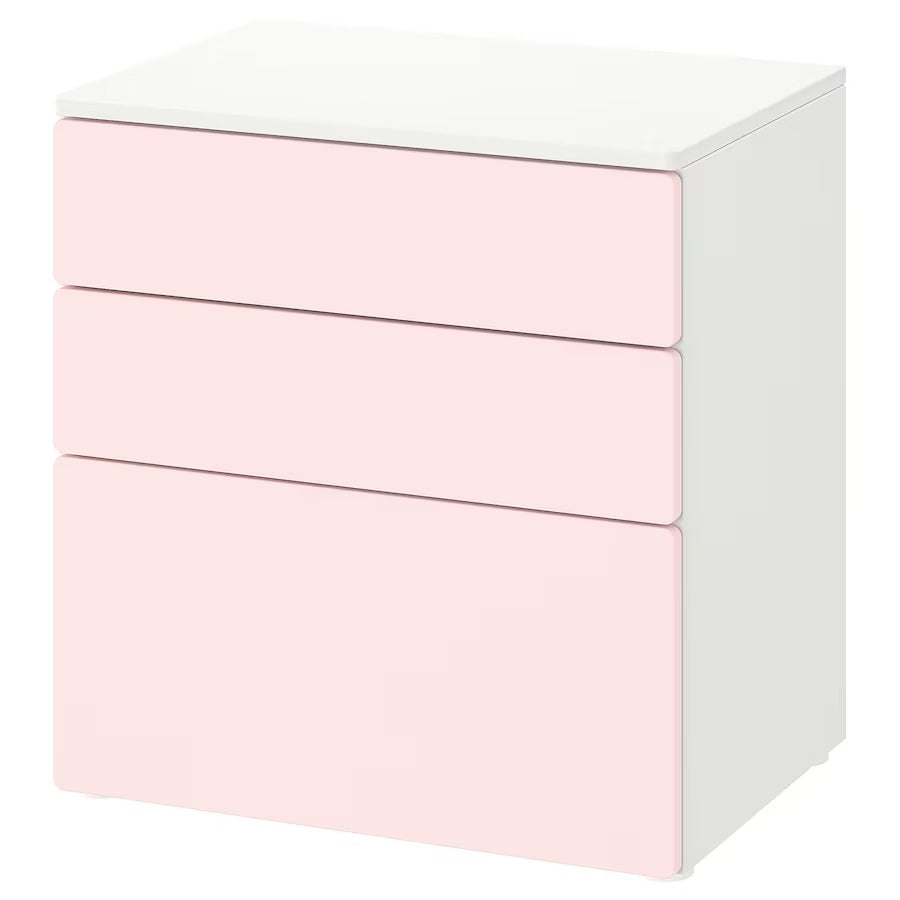 SMÅSTAD / PLATSA Chest of 3 drawers, white/pale pink, 60x42x63 cm