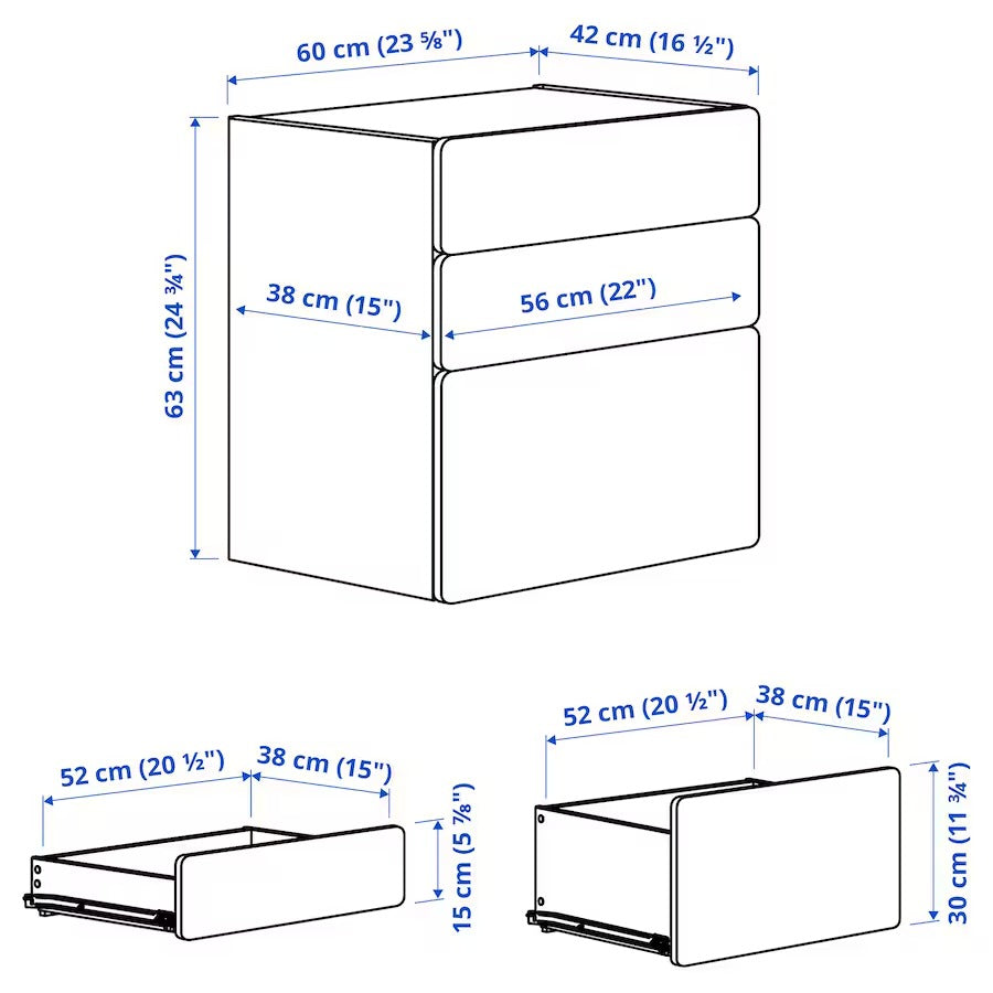 SMÅSTAD / PLATSA Chest of 3 drawers, white/pale pink, 60x42x63 cm