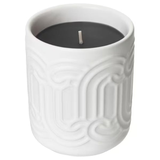 SÖTRÖNN Scented candle in ceramic jar, red berries & vanilla/white, 45 hr