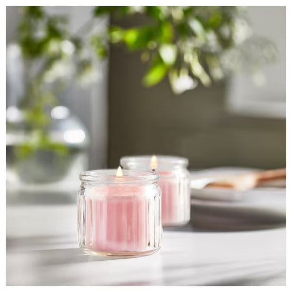 LUGNARE Scented candle in glass, Jasmine/pink, 12 hr