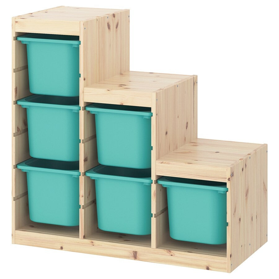 TROFAST Storage combination, light white stained pine/turquoise, 94x44x91 cm