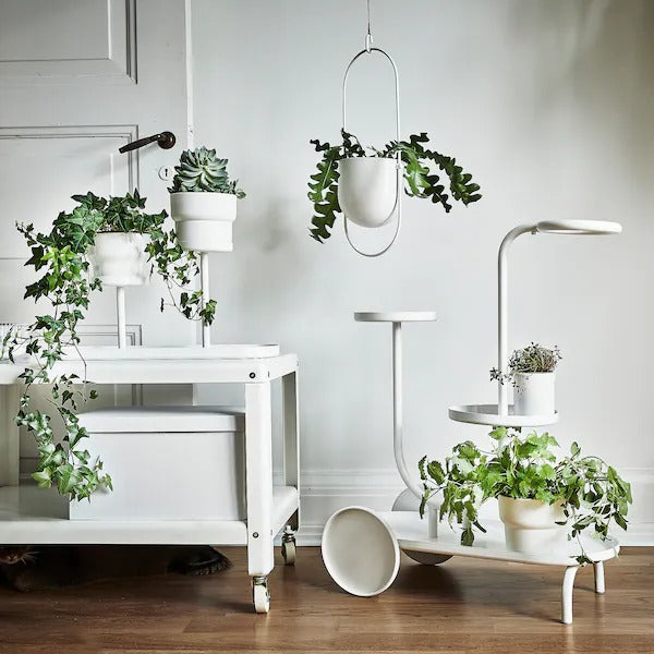 CHILISTRÅN Plant stand with wheels, white, 75 cm