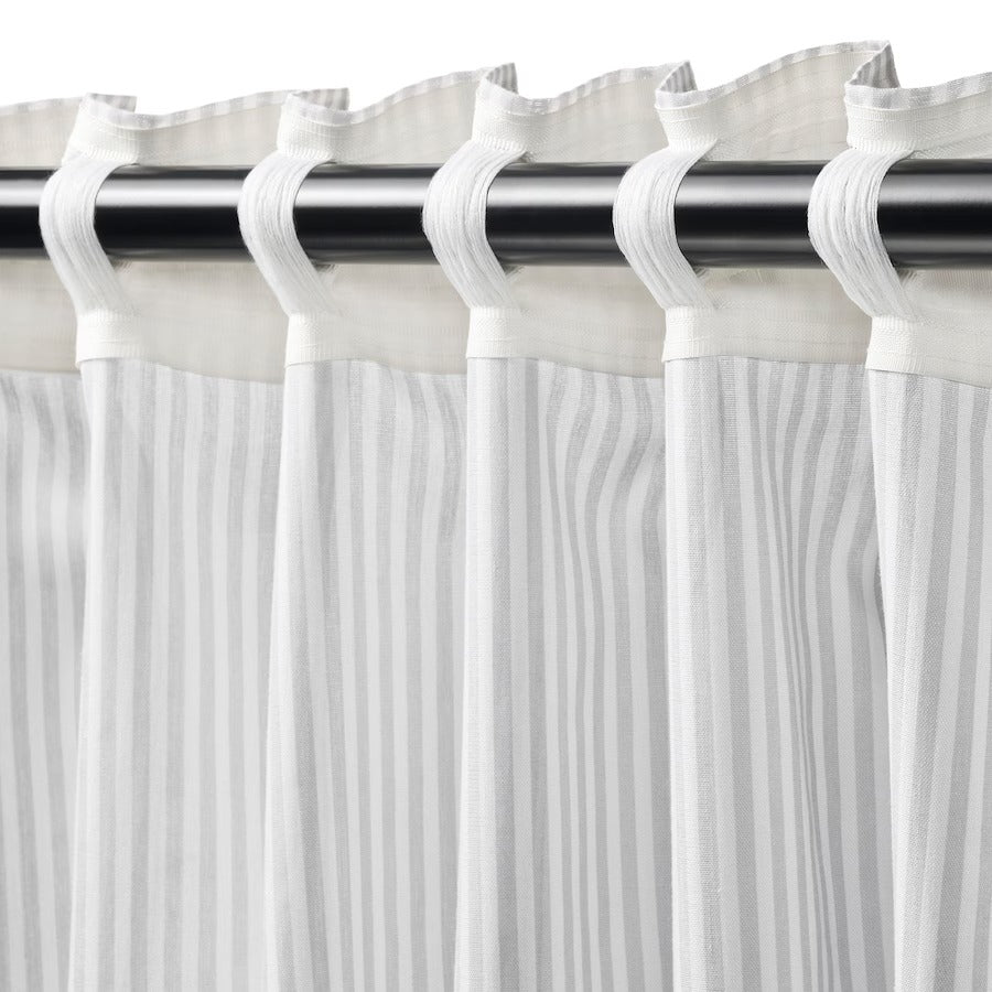 BYMOTT Curtains, 1 pair, white/light grey striped, 120x250 cm