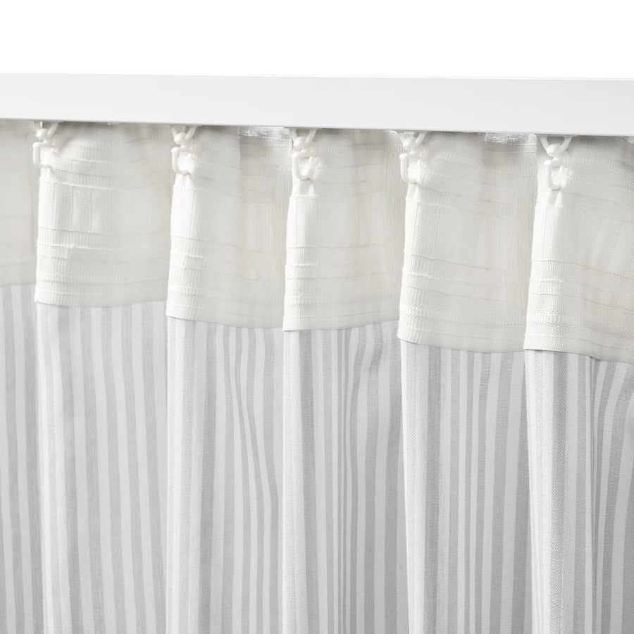 BYMOTT Curtains, 1 pair, white/light grey striped, 120x250 cm