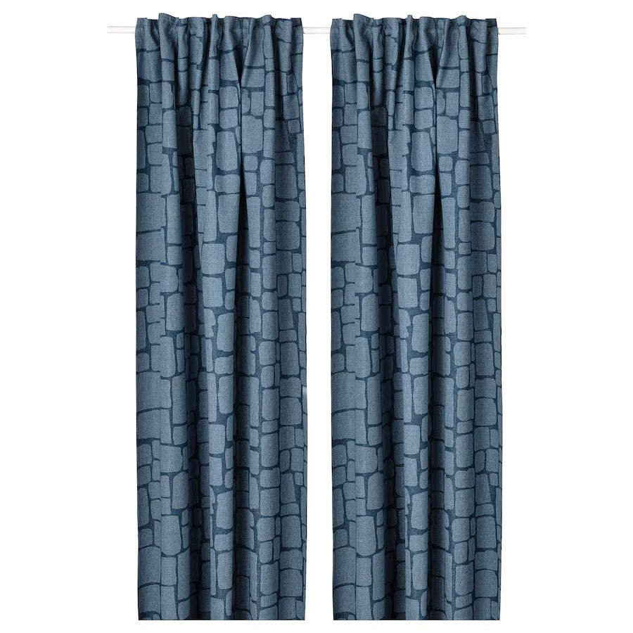 LÖNNSTÄVMAL Block-out curtains, 1 pair, blue, 145x250 cm