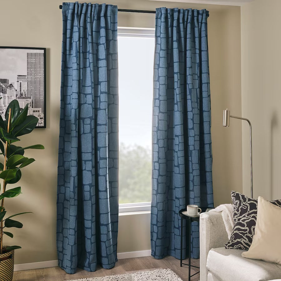 LÖNNSTÄVMAL Block-out curtains, 1 pair, blue, 145x250 cm