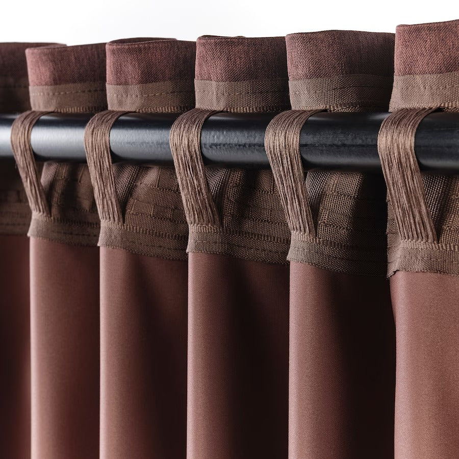 BLÅHUVA Block-out curtains, 1 pair, brown-red, 145x250 cm