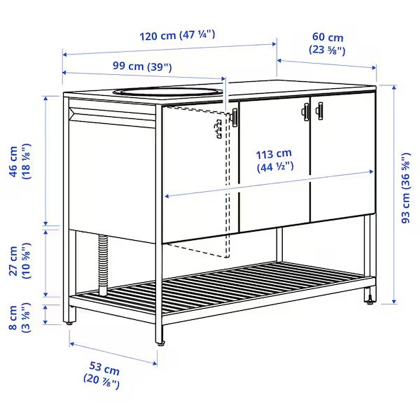 BÅTSKÄR Unit for sink, outdoor/dark grey, 120x60 cm